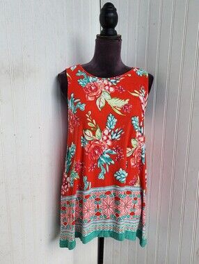 Pappagallo Scarlet Apple Combo Women Red green floral flare tank top Viscose M